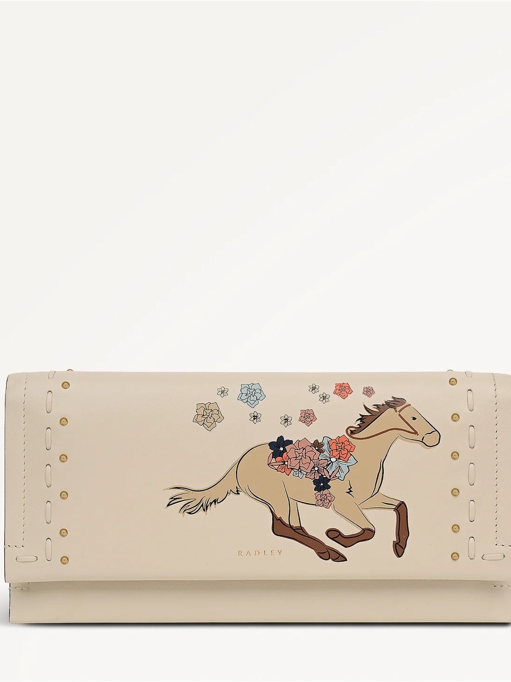 RADLEY LONDON Cream Floral Horse Leather Clutch with Multicolor Print